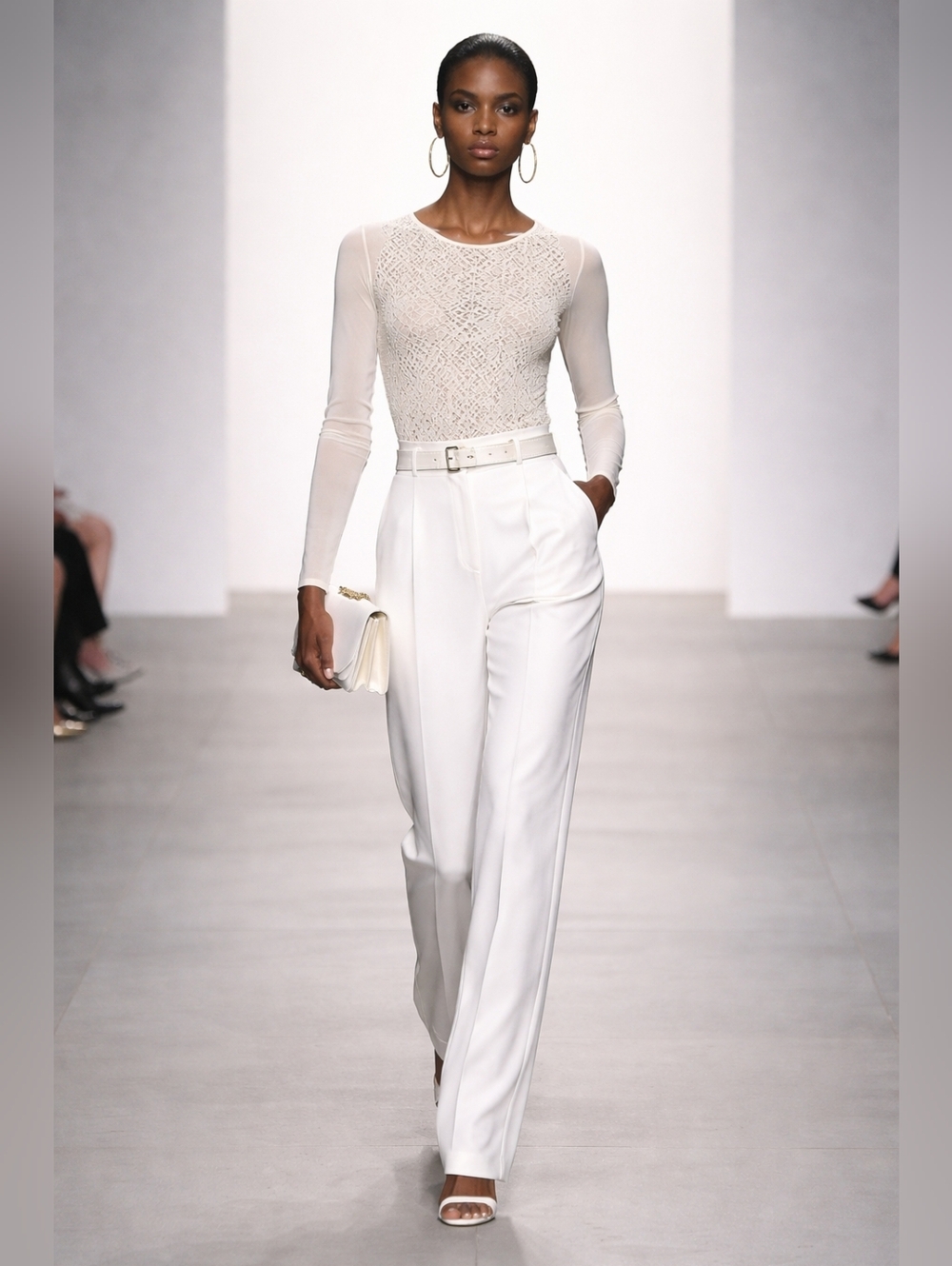 Giorgio Armani Cream Lace Long-Sleeve Bodysuit